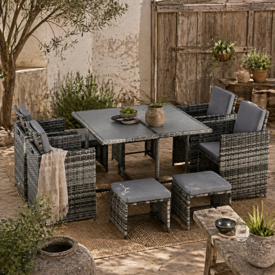 Wyld Haus Vidiva Viha Faux Rattan 8-Seater Outdoor Wicker Dining And Seating Set - Mixed Grey - image 1