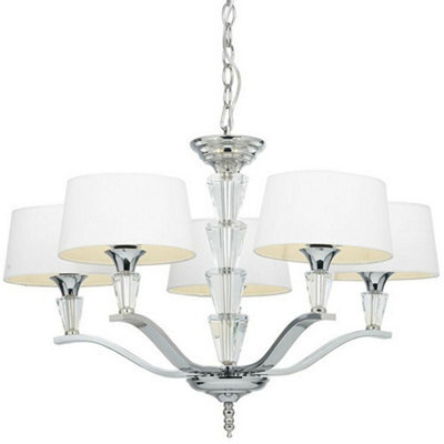5 Light Ceiling Pendant Chrome & Vintage White Round Shade Hanging Feature Lamp - image 1
