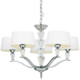 5 Light Ceiling Pendant Chrome & Vintage White Round Shade Hanging Feature Lamp - thumbnail 1