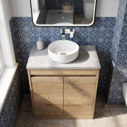 Balterley Chartley Contemporary Floor Standing 2 Door Vanity Unit With Bellato Grey Laminate Worktop, 600mm, Autumn Oak - thumbnail 3