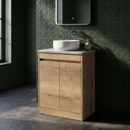 Balterley Chartley Contemporary Floor Standing 2 Door Vanity Unit With Bellato Grey Laminate Worktop, 600mm, Autumn Oak - thumbnail 4