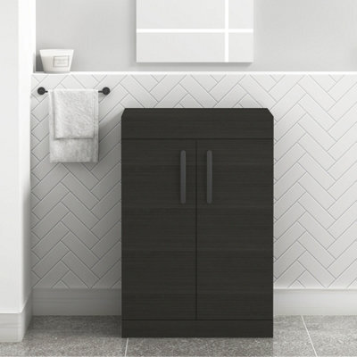 Royal Bathrooms Turin 600mm Hale Black Floor Standing Worktop Vanity Unit - 2 Doors With Matt Black Handle - image 1