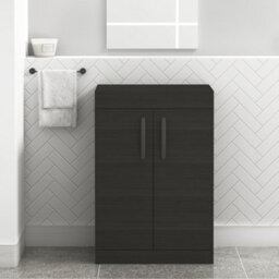 Royal Bathrooms Turin 600mm Hale Black Floor Standing Worktop Vanity Unit - 2 Doors With Matt Black Handle - thumbnail 1