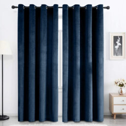 Imperial Rooms Living Room Crushed Velvet Curtain Pair Thermal Ready Made Blackout Eyelet Curtains Navy 66x72 Inches - thumbnail 1