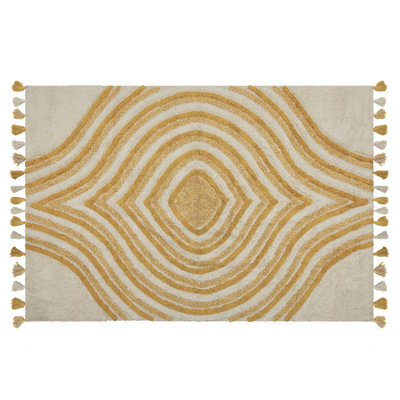 Beliani Rug Bingol Yellow 140 X 200 Cm Cotton - image 1
