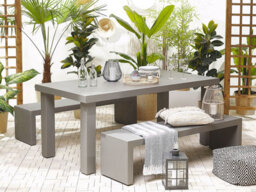 Beliani Garden Dining Set With Benches 4 Seater Taranto Concrete Grey - thumbnail 2