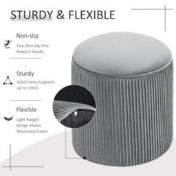 Living And Home Grey Modern Cylinder Pleated Flip Cover Padded Storage Ottoman Footstool Dia 380 X H 380 mm - thumbnail 5