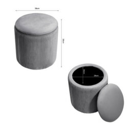 Living And Home Grey Modern Cylinder Pleated Flip Cover Padded Storage Ottoman Footstool Dia 380 X H 380 mm - thumbnail 3