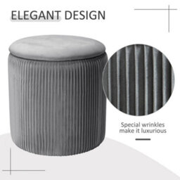 Living And Home Grey Modern Cylinder Pleated Flip Cover Padded Storage Ottoman Footstool Dia 380 X H 380 mm - thumbnail 6