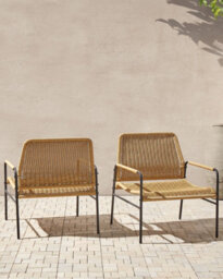 Beliani Set Of 2 Garden Chairs Prasimo Pe Rattan Natural - thumbnail 2