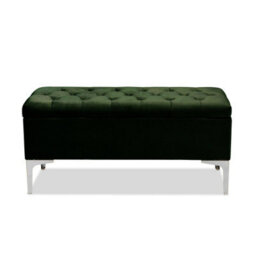 Modena Storage Ottoman Bench, Ottoman Footstool With Legs, 90Cm Plush Velvet Upholstered End Of Bed Bench, Forest Green - thumbnail 2