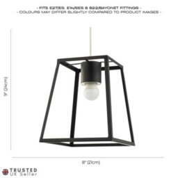 Happy Homewares Industrial Lantern Pendant Light Shade In Matte Black With Square Top And Bottom - thumbnail 7