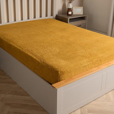 Ohs Teddy Fleece Fitted Bed Sheet Soft Thermal, Yellow - Double - image 1
