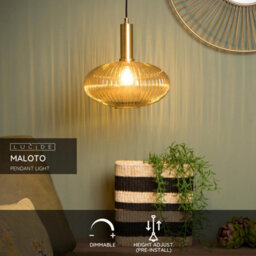 Lucide Maloto 30 Glass Ceiling Pendant Light Amber - thumbnail 2