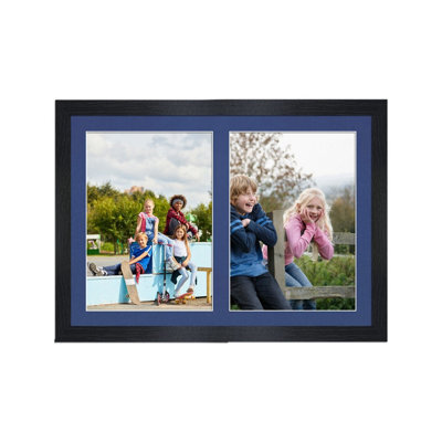 AK Frames 20X14 Black Modern Multi Photo Frame With Blue Mount - Holds 2 Apertures (2X) A4 Photos - image 1