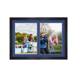 AK Frames 20X14 Black Modern Multi Photo Frame With Blue Mount - Holds 2 Apertures (2X) A4 Photos - thumbnail 1