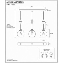 Luminosa Lighting Luminosa Astoria Bar Pendant Ceiling Light Black, Gold Amber Glass Shade 3X E27 - thumbnail 5
