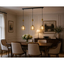 Luminosa Lighting Luminosa Astoria Bar Pendant Ceiling Light Black, Gold Amber Glass Shade 3X E27 - thumbnail 2