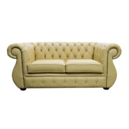 Chesterfield Handmade 2 Seater Sofa Deluca Yellow Leather In Kimberley Style - thumbnail 1