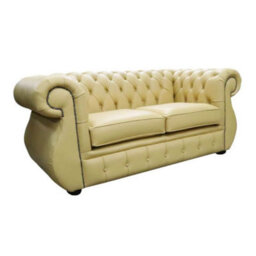 Chesterfield Handmade 2 Seater Sofa Deluca Yellow Leather In Kimberley Style - thumbnail 2