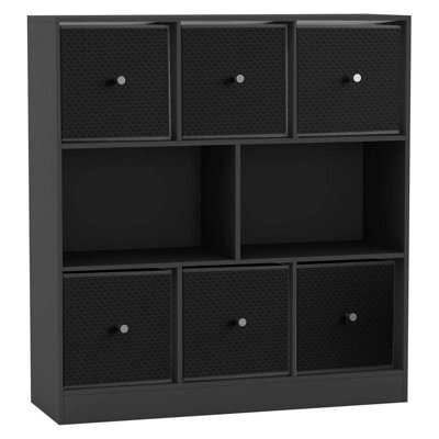 Urbn-Living Black, Black - Asymmetrical 8 Cube Bookcase Unit W/ 6 Drawer Inserts - image 1
