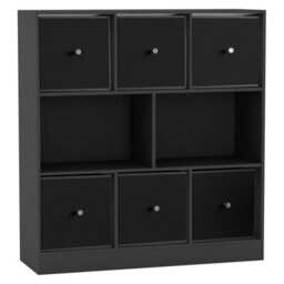 Urbn-Living Black, Black - Asymmetrical 8 Cube Bookcase Unit W/ 6 Drawer Inserts - thumbnail 1