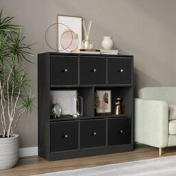 Urbn-Living Black, Black - Asymmetrical 8 Cube Bookcase Unit W/ 6 Drawer Inserts - thumbnail 2