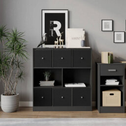 Urbn-Living Black, Black - Asymmetrical 8 Cube Bookcase Unit W/ 6 Drawer Inserts - thumbnail 3