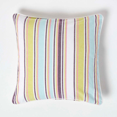 Homescapes Cotton Osaka Green Stripe Cushion Cover, 45 X 45 Cm - image 1
