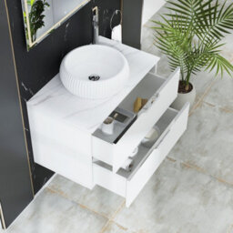 Royal Bathrooms Evora 800mm Matt White Fluted Wall Hung Countertop Vanity Unit 2 Drawer With Milan Basin - thumbnail 3