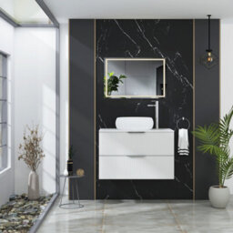 Royal Bathrooms Evora 800mm Matt White Fluted Wall Hung Countertop Vanity Unit 2 Drawer With Milan Basin - thumbnail 2