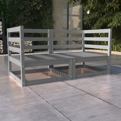 Walplus Garden Outdoor 2-Seater Sofa For Patio Balcony Poolside Furniture Grey Solid Pinewood - image 1