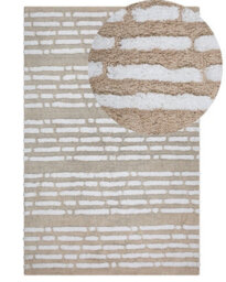 Wyld And Coco Casaboho Hand-Woven Shaggy Cotton Rug 120 X 180 Cm - Beige Boho Area Rug For Bedroom And Living Room - thumbnail 3