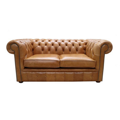 Chesterfield 2 Seater Old English Tan Real Leather Sofa Bespoke In Classic Style - image 1