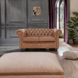 Chesterfield 2 Seater Old English Tan Real Leather Sofa Bespoke In Classic Style - thumbnail 4