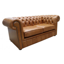 Chesterfield 2 Seater Old English Tan Real Leather Sofa Bespoke In Classic Style - thumbnail 3