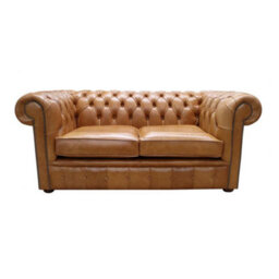 Chesterfield 2 Seater Old English Tan Real Leather Sofa Bespoke In Classic Style - thumbnail 1