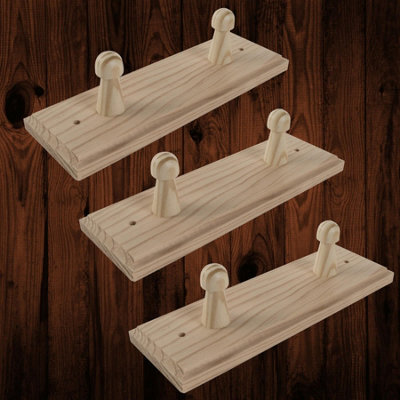 Woodeedoo Set Of 3 Wooden Coat Hooks Wall Mounted 2 Pegs Unpainted Pine Rack Rail For Hallway Kitchen Door 18.5 X 6 X 5.5 Cm - image 1