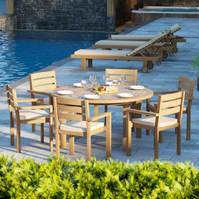 Eterna Luxor Teak Garden Dining Table & 6 Seat Marlow Chair Set - With Green Cushions - image 1