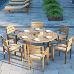 Eterna Luxor Teak Garden Dining Table & 6 Seat Marlow Chair Set - With Green Cushions - thumbnail 2
