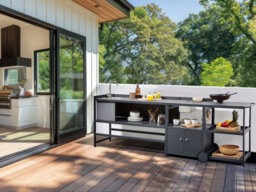 Beliani Outdoor Kitchen Set With Sink Ortisei Graphite Grey Metal - thumbnail 2