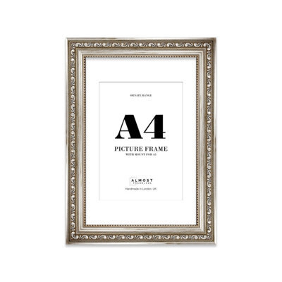 A4 Silver Ornate Picture Frame (29.7 X 21Cm) With Mount For A5 Poster, Photo, Artwork, Gallery Wall Or Print - image 1