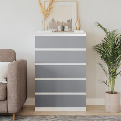 Urbn-Living Urbnliving 109Cm Height 5 Grey Drawer Wooden Bedroom Chest Cabinet Storage Cupboard White - image 1