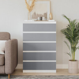 Urbn-Living Urbnliving 109Cm Height 5 Grey Drawer Wooden Bedroom Chest Cabinet Storage Cupboard White - thumbnail 1