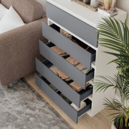 Urbn-Living Urbnliving 109Cm Height 5 Grey Drawer Wooden Bedroom Chest Cabinet Storage Cupboard White - thumbnail 2