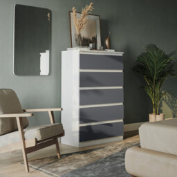 Urbn-Living Urbnliving 109Cm Height 5 Grey Drawer Wooden Bedroom Chest Cabinet Storage Cupboard White - thumbnail 3