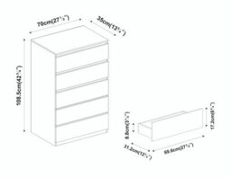 Urbn-Living Urbnliving 109Cm Height 5 Grey Drawer Wooden Bedroom Chest Cabinet Storage Cupboard White - thumbnail 4