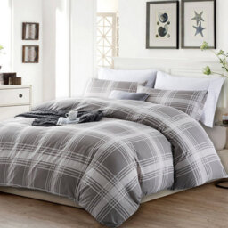 Ameha Printed Duvet Cover 2Piece Set Quilt Microfiber  With Matching Pillowcase (Grey Check, Single 135X200Cm) - thumbnail 3