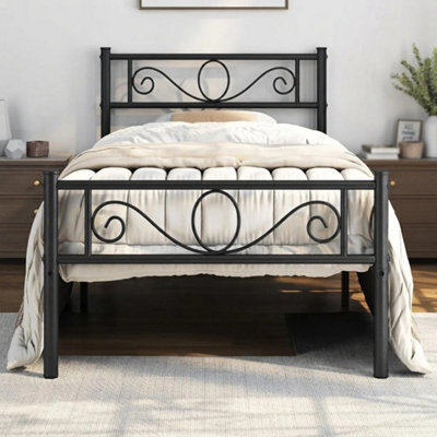 Metal Bed Frame Single 3Ft Black Iron With Headboard Footboard Underbed Storage - image 1