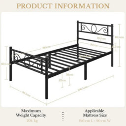 Metal Bed Frame Single 3Ft Black Iron With Headboard Footboard Underbed Storage - thumbnail 2